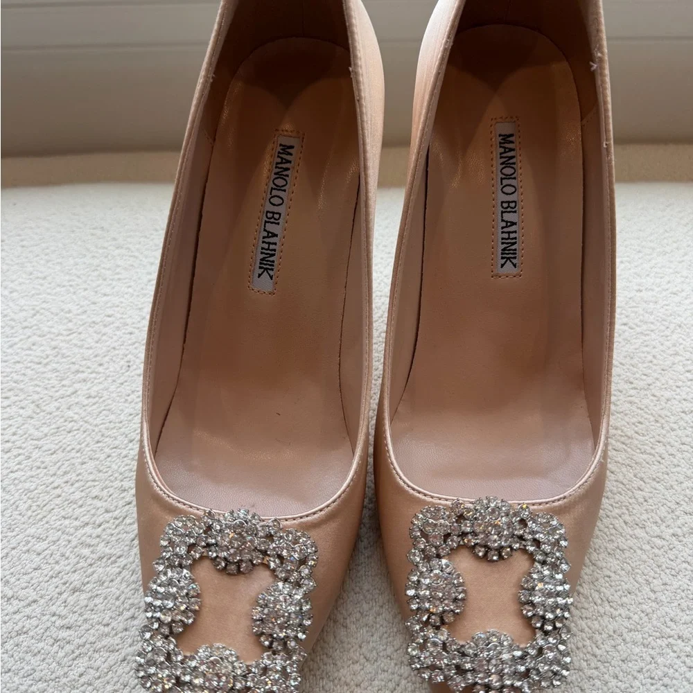 Manolo Blahnik Nude Heels with Crystal Embellishments - Picture 6 of 9